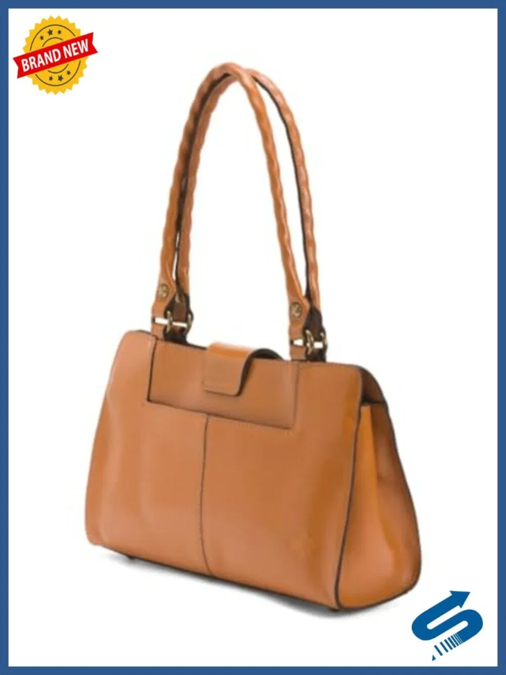 Genuine Leather Satchel Handbag with Braided Handles and Tooled Floral Pattern